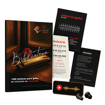Mockup da apostila com 100 músicas para gaita