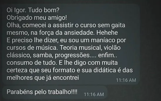 Mensagem de aluna elogiando a didática do método