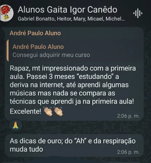 Mensagem sobre um grupo atencioso e acolhedor