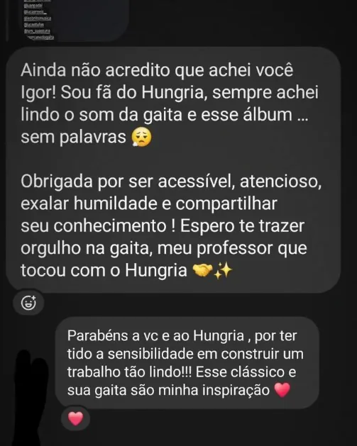 Mensagem de orgulho por tocar com o Hungria